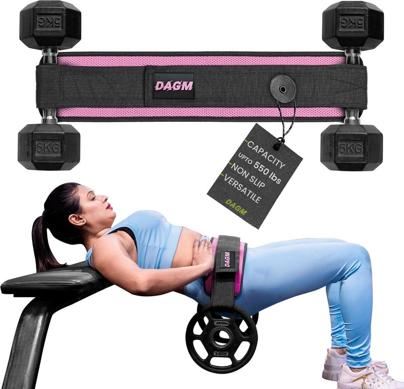DAGM Hip Thrust Belt for Dumbbells heavy, Secure Glute Trainer with Non-Slip Extra Padding That Protects Your Hips - Ideal for Gym & Home Workouts - Use with Heavy Duty Kettlebells, Dumbbells, & Plates Hold up to 500 lbs - Image 1
